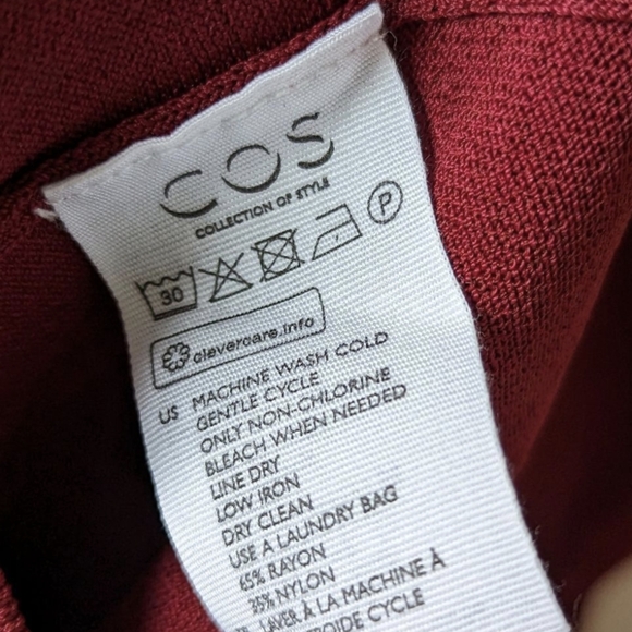 COS Knit Short Sleeve Pleated Shoulder Pullover Midi Dress Womens Sz XS Burgundy - Picture 6 of 7